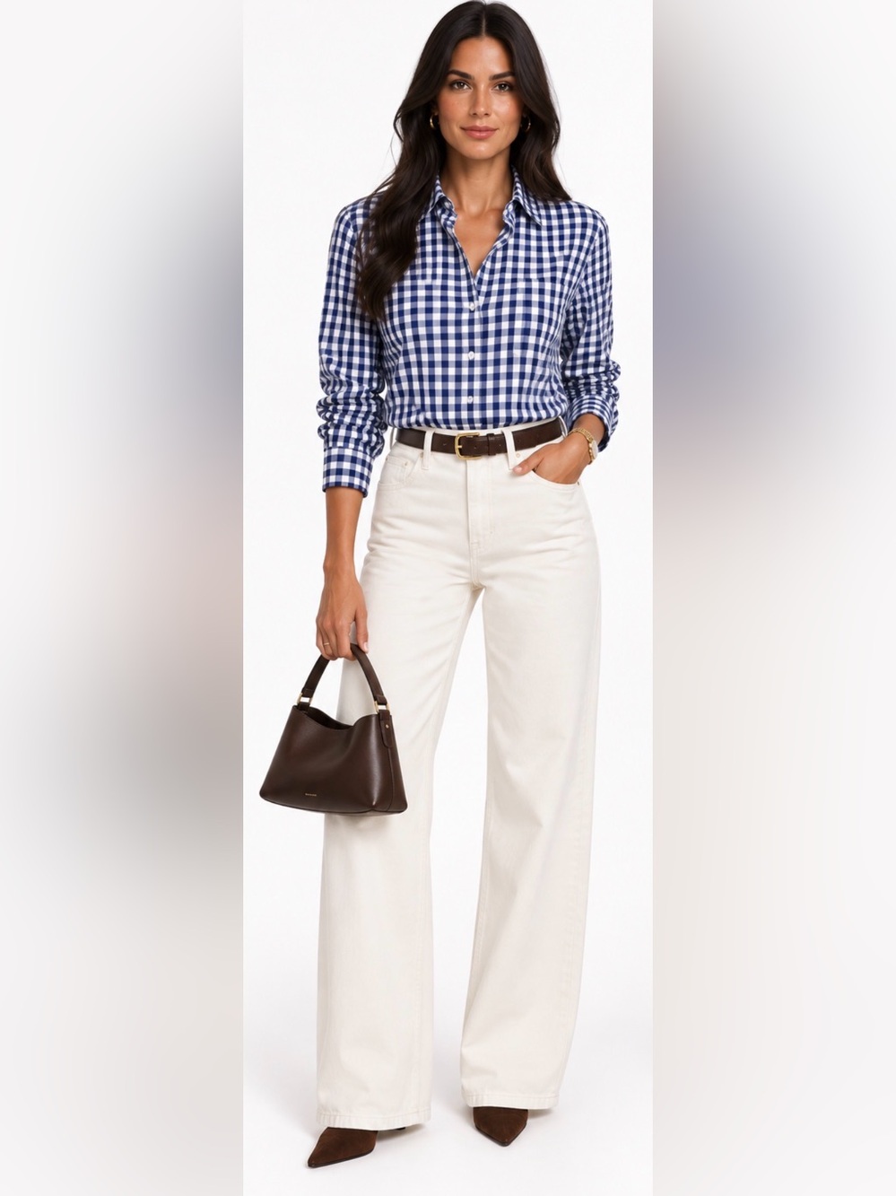 Untuckit blue and white gingham print belleza button down shirt